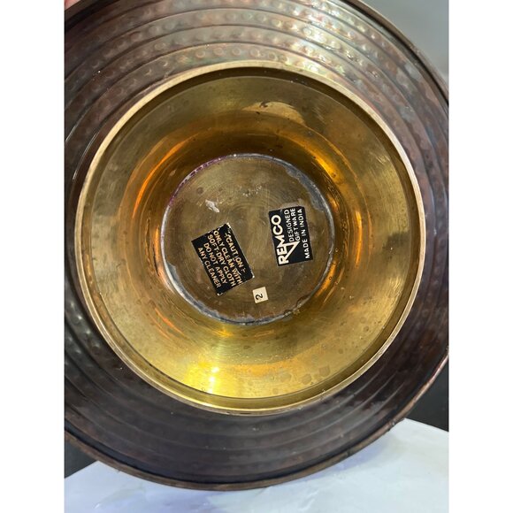 Vtg Remco Brass Hammered Bronze Pedestal Fruit Bowl Made in India - Picture 7 of 9